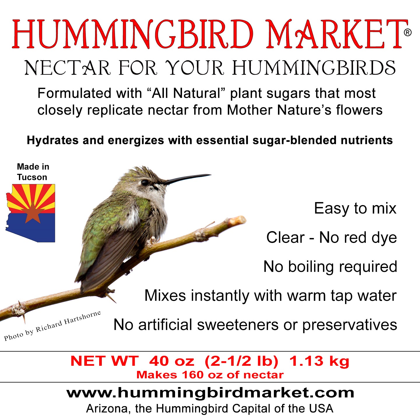 Hummingbird Nectar 15 pounds – Hummingbird Market of Tucson, Arizona